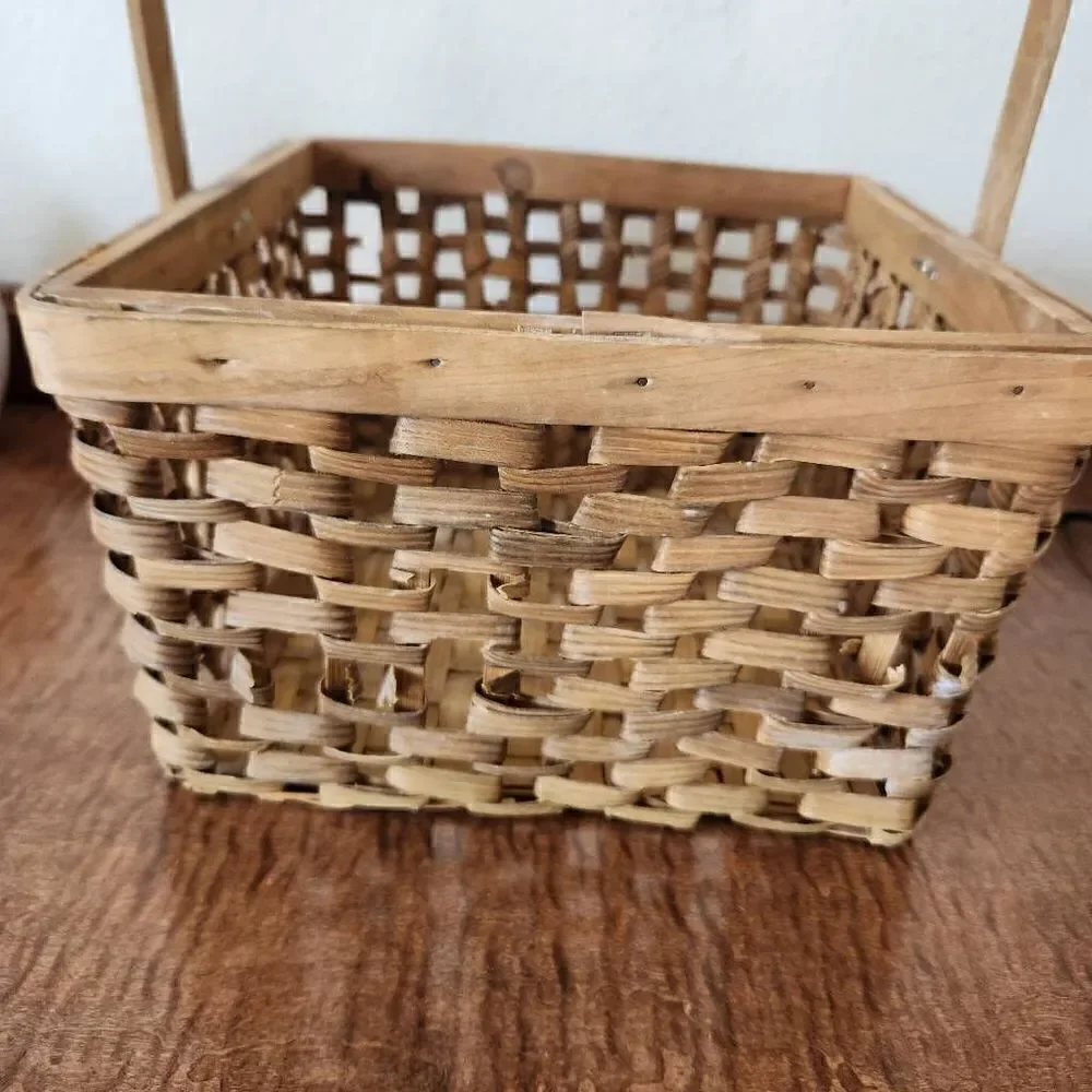Wooden woven wicker carrying baskets bundle of 3 light brown tan storage organiz